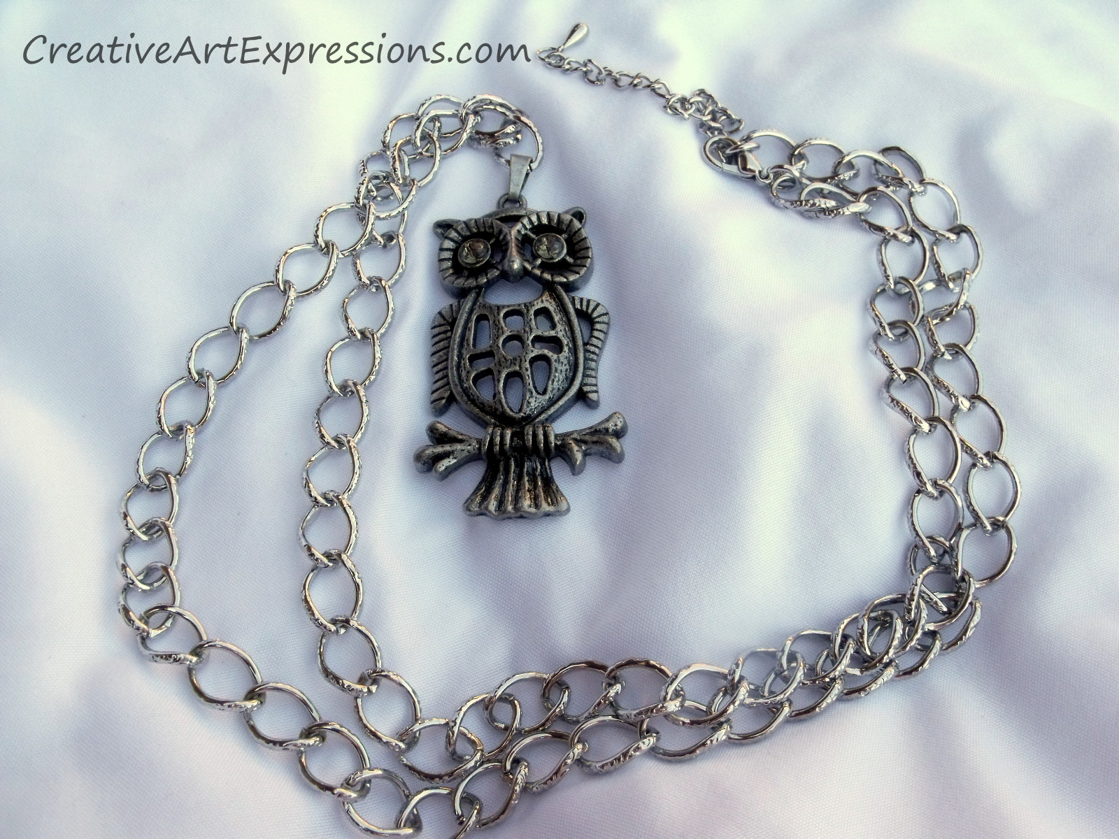 Creative Art Expressons Handmade Silver Owl Necklace Jewelry Design